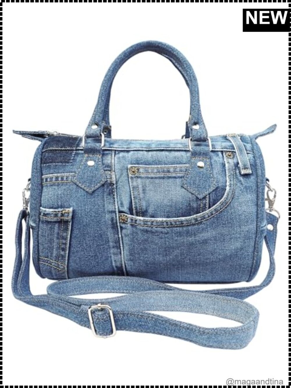 Handmade Upcycled Denim Crossbody Handbag Satchel Top Handle Purse